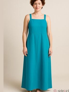 Vintage Carol Anderson California Dress 100 % Linen Blue / Turquoise Maxi Dress